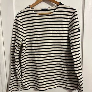 Saint James Meridien Moderne Ecru and Navy Bretton Striped Top Unisex Large